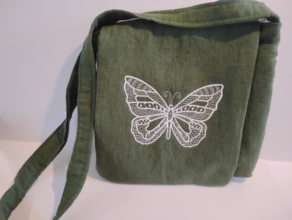 Geometric Butterfly Embroidered Linen Bag