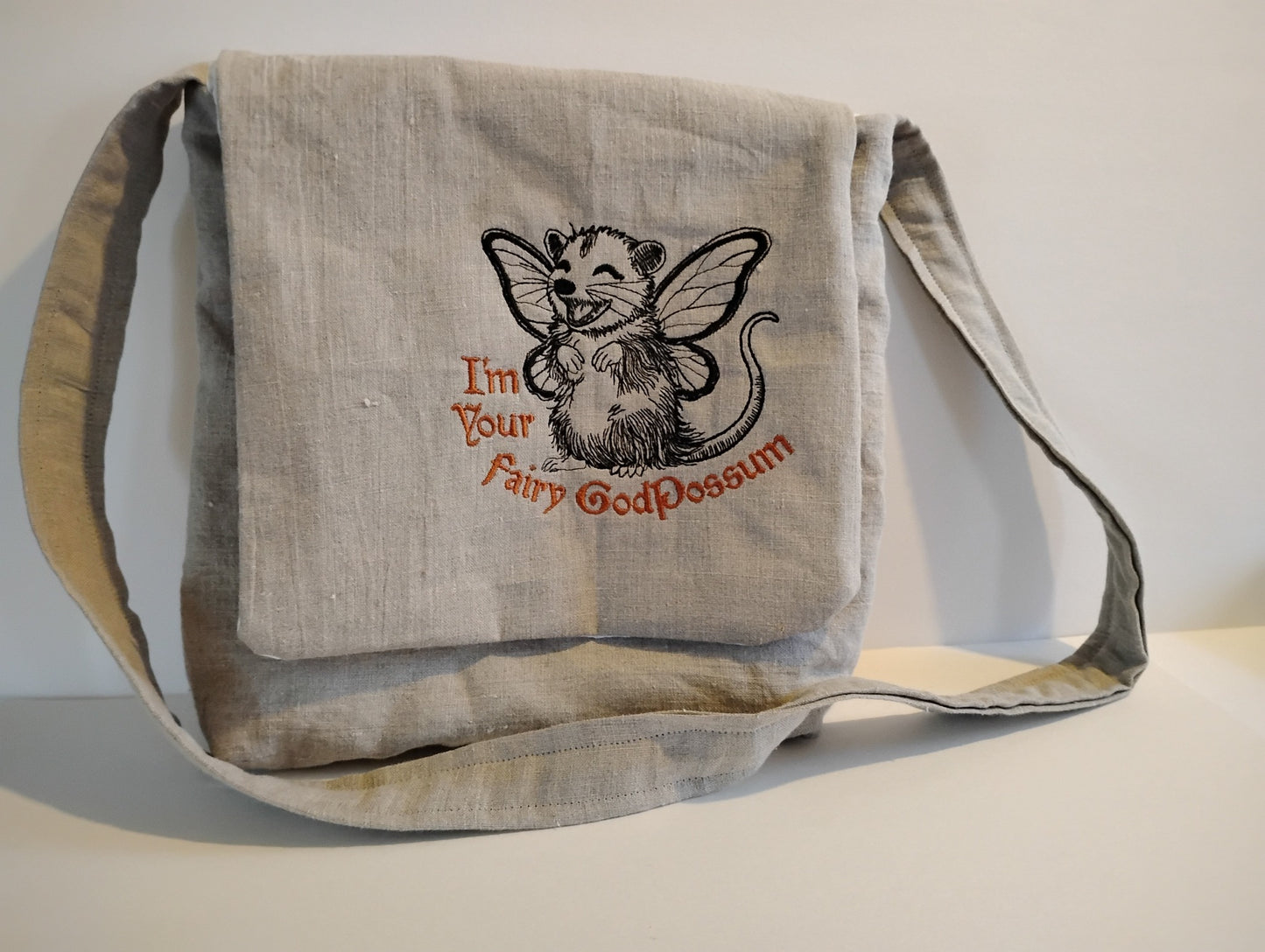 Fairy GodPossum Embroidered Messenger Bag Cotton