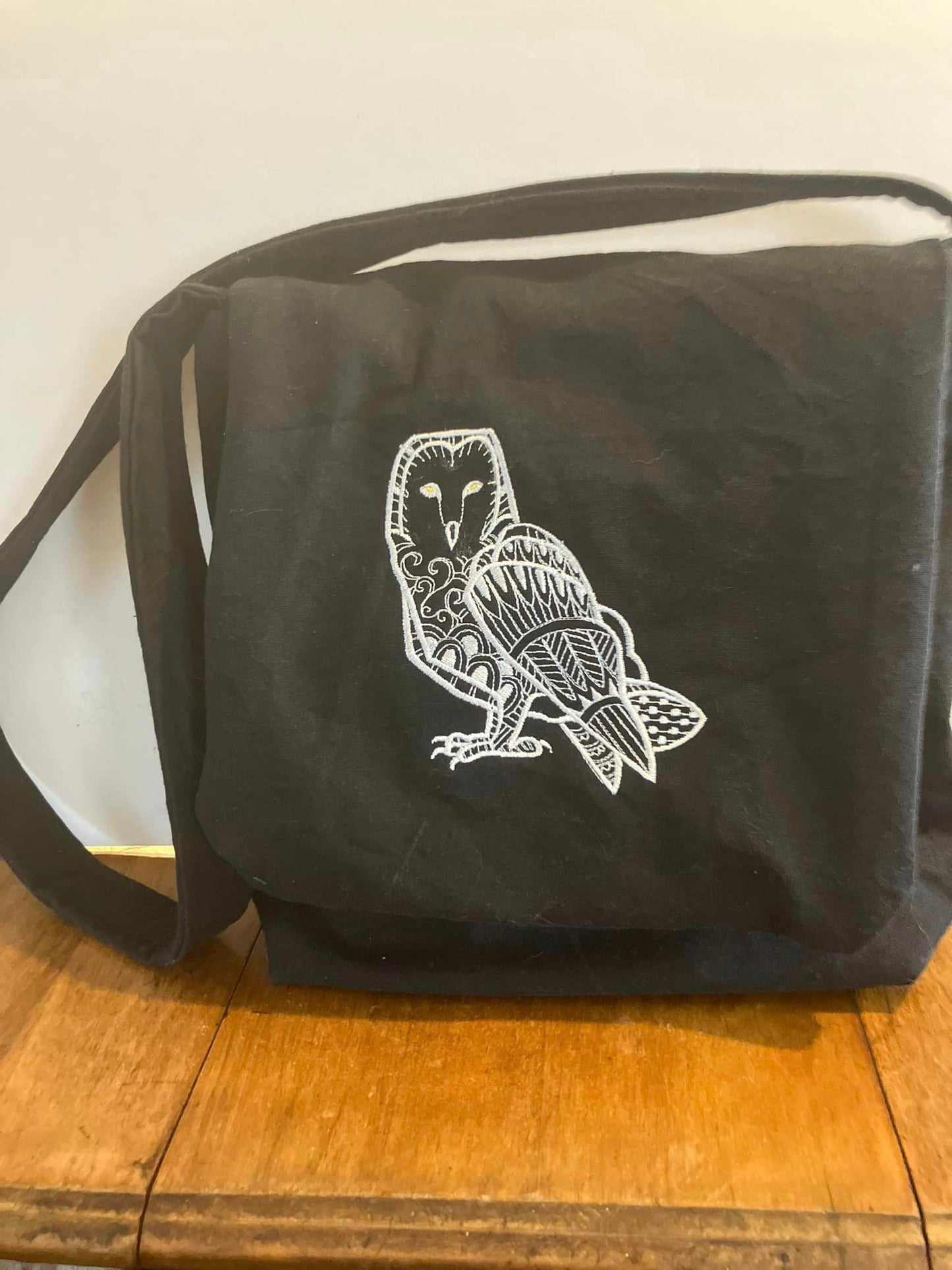 Owl Embroidered Cotton Messenger Bag