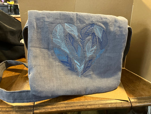 Blue Feather Heart Bag