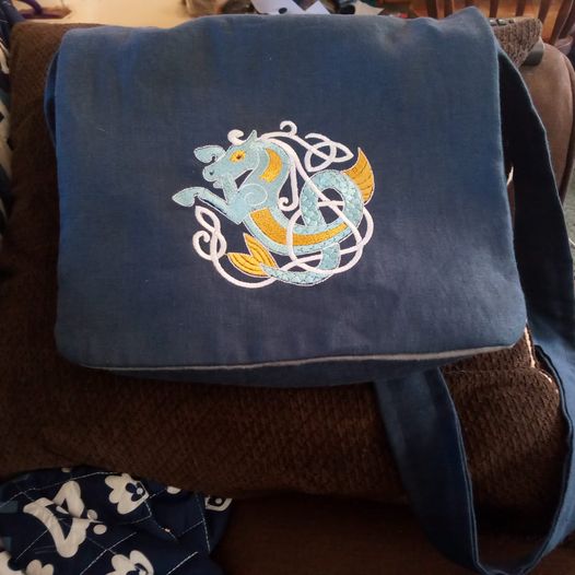 Embroidered Celtic Seahorse Bag