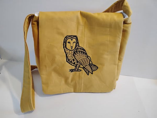 Geometric Embroidered Owl Linen Bag