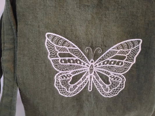 Geometric Butterfly Embroidered Linen Bag