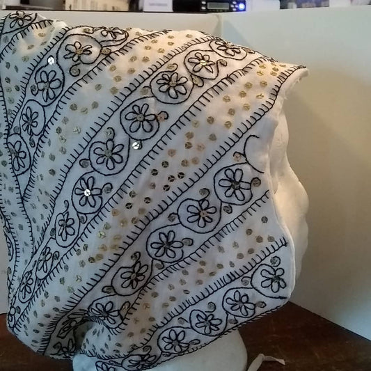 Embroidered Linen Coif