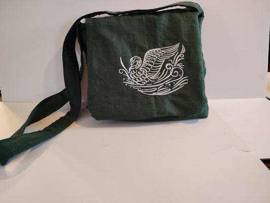 Embroidered Swan Linen Messenger Bag